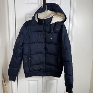 Blakely Puffer Jacket XS Navy Blue Sherpa Lined Hood Gorpcore Streetwear